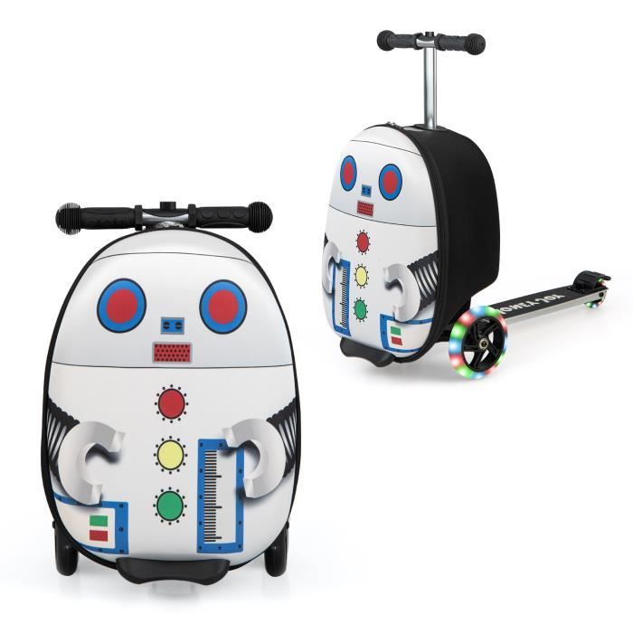 costway 2 en 1 trottinette pour enfants avec 3 roues led, 19” valise enfant pliable, freinage de sécurité, 26 l, 5 ans+, robot