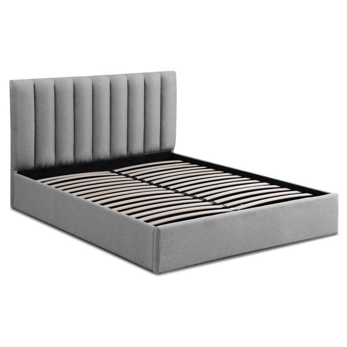 MENZZO Lit Coffre Songe + Sommier Tissu Gris 160cm - Tissu L169 x P217 x H112 cm
