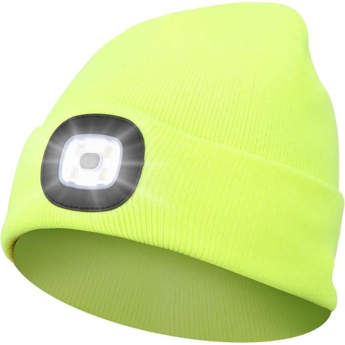 Bonnet à LED Rechargeable - Lampe Frontale Intégrée, Noir, Taille Unique Unisexe - Neuf Avec étiquettes