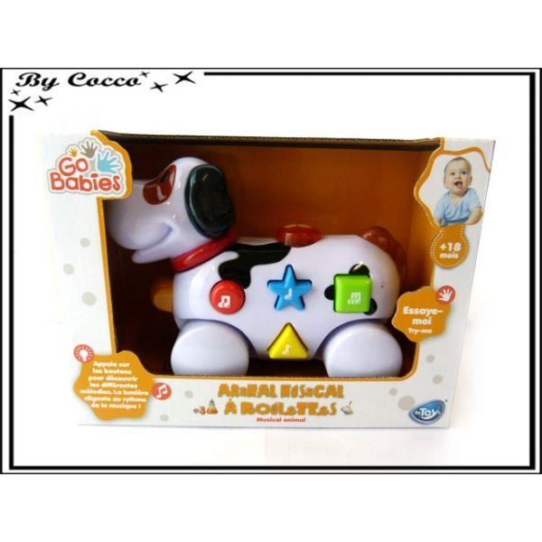 Ancien Petit Chien A Tirer En Paille Sur Roulette Jouet Jeux