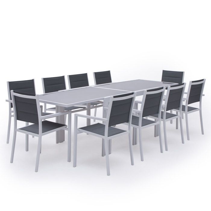 Salon de jardin LAMPEDUSA extensible en textilène gris 10 places