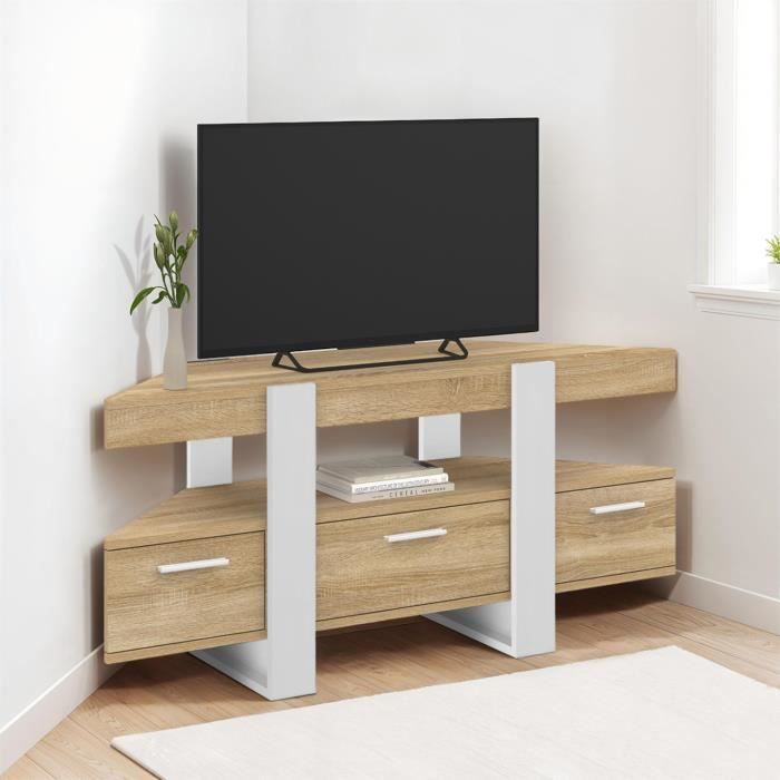 IDMARKET  - Meuble tv 110 cm d'angle phoenix avec tiroir bois et blanc