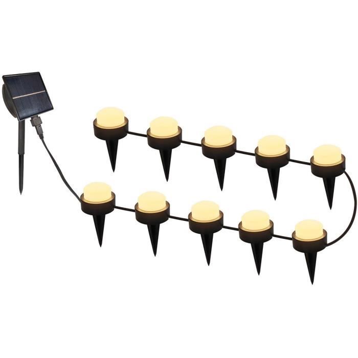 10 mini-spots lumineux solaires à piquer - LUMISKY - SOLIRAY - 12 m - LED blanc chaud - Balisage allée