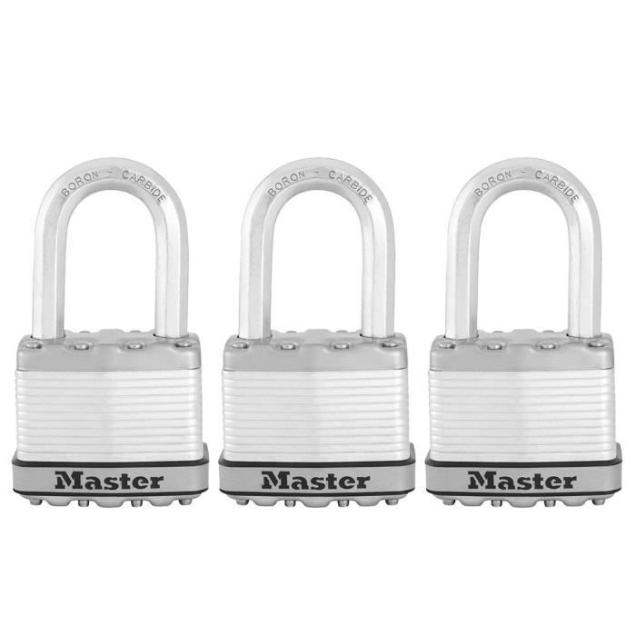 Lot de 3 Cadenas à clés MASTER LOCK M5EURTRILF - Très Haute Sécurité - Acier Laminé - Anse M