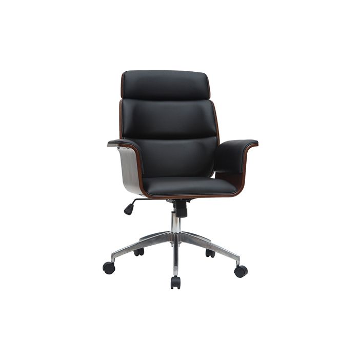 Miliboo - Fauteuil de bureau à roulettes design noir bois foncé noyer et acier chromé ELON