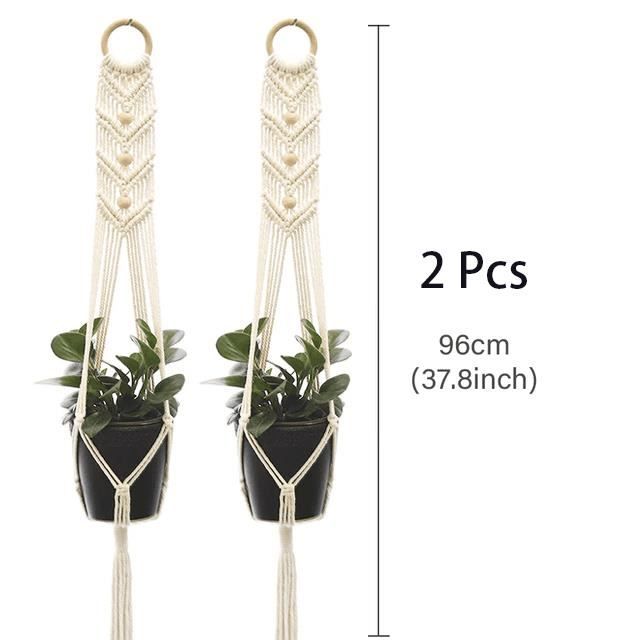 6 Suspensions Macramé Pour Plantes - Corde Coton Naturelle - Avec Crochets - Décoration Bohème
