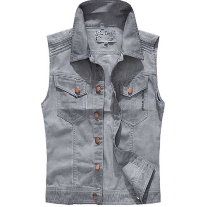 Veste en jeans sans manches Homme Gilet En Jean Avec Poche ...