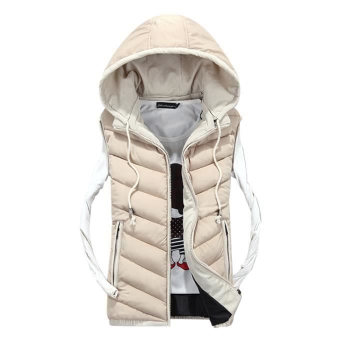 Hommes Hiver Chaud Gilet Fermeture Éclair sans Manche Doudoune à Capuche Veste