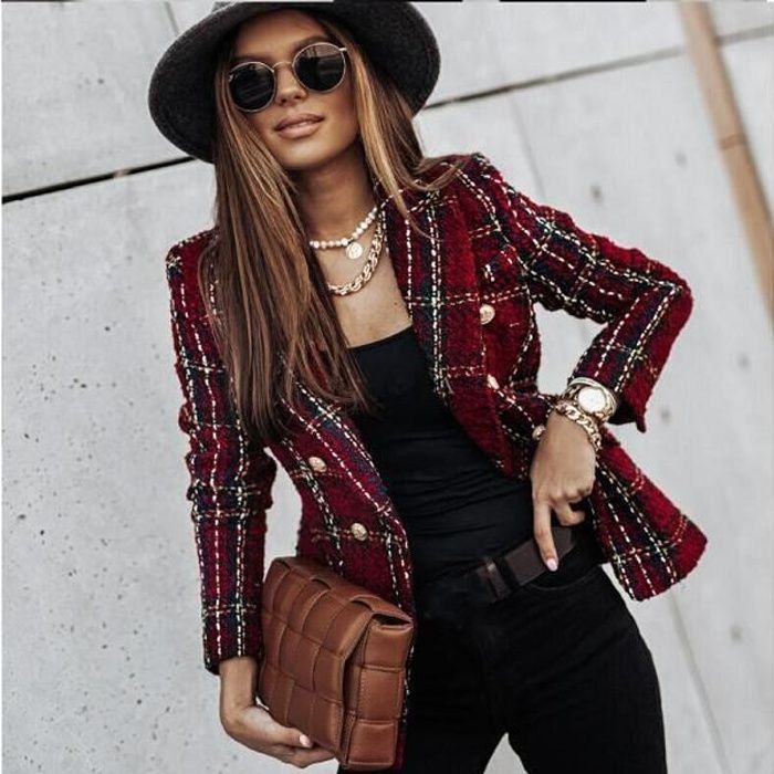 manteau tweed rouge