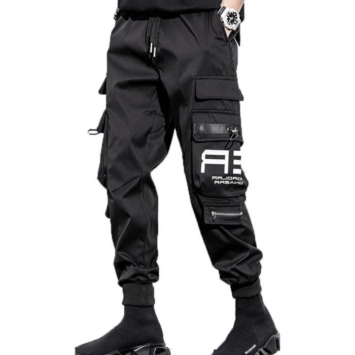 pantalon de jogging pour hommes - punk cargo - baggy techwear - hip hop sarouel - streetwear - noir