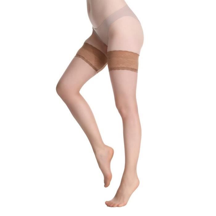 Bas,Bas transparents et Sexy antidérapants en dentelle pour femmes, haut,  cuisses hautes, au dessus du genou - Type Marron Blanc - Cdiscount  Prêt-à-Porter
