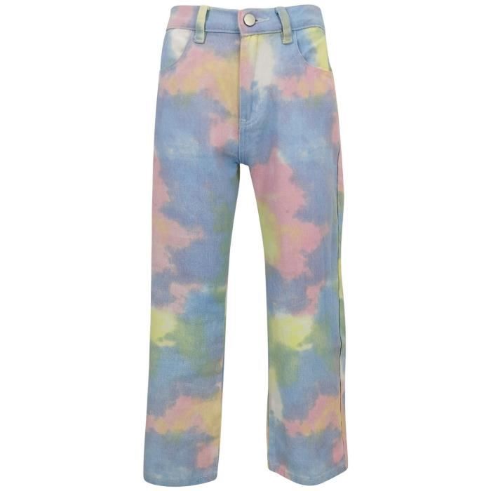 Enfants Filles Arc En Ciel Colore Pastel Tie Dye Jeans Denim Enfants Ado Elegant Mode Ete Tenu Cadeaux Pour Filles Age 5 13 Ans