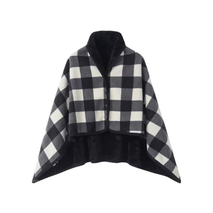 Adicloz Poncho Femme Hiver Chaud Multifonction - Cape Polaire Douce Avec Boutons, Transformable En Couverture, Carreaux Élégants
