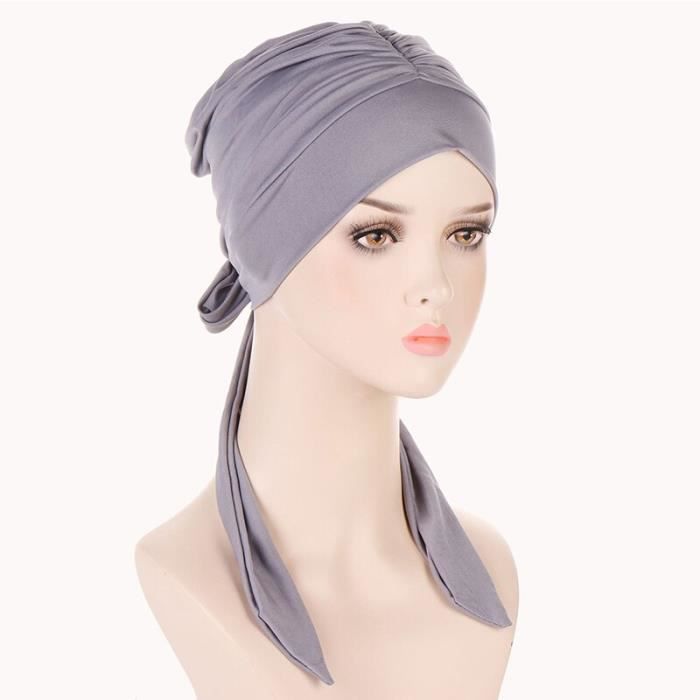 Turban préattaché femmes casquette chimio Hijab musulman casquettes intérieures couverture de