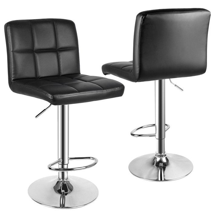 Tabouret de bar 360° pivotant Lot de 2 en cuir PU Hauteur réglable 85-115 cm Noir