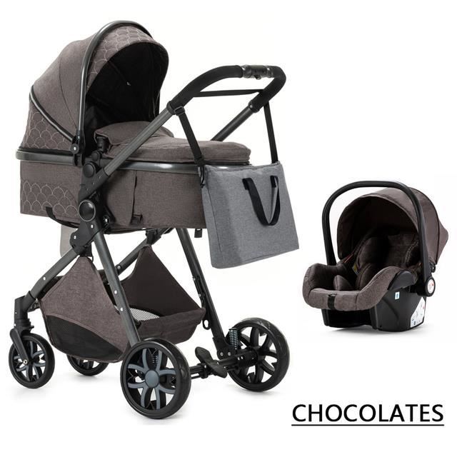 Poussette 3 en 1 Bébé Combinée Siège-Auto Nacelle Trio Réversible