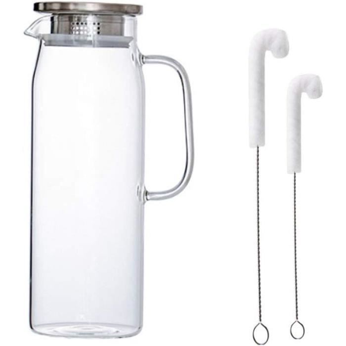 Carafe En Verre Borosilicate SUNOYA 1,8 Litres Avec Brosse - Couvercle Inoxydable Pour Infusions Fruits, Thé Glacé, Eau Fraîche
