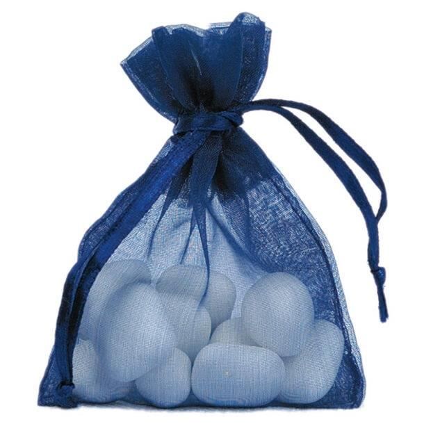 Sachet bleu marine en matière organdi transparent pour dragées ou bijoux (x10) R/2462