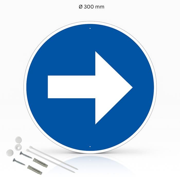 Flèche à droite panneau signalisation rond prépercé en PVC + kit de ...