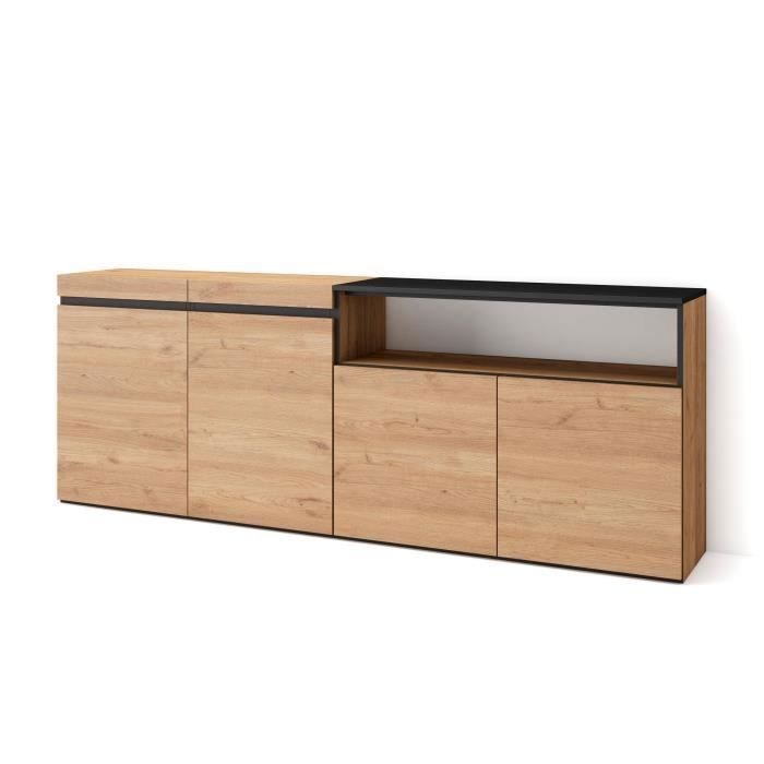 Buffet Bahut Enfilade 200x35x75cm 4 Portes Chêne et noir RF2316 Buffet Bahut Enfilade 200x35x75cm 4 Portes Chêne et noir RF2316