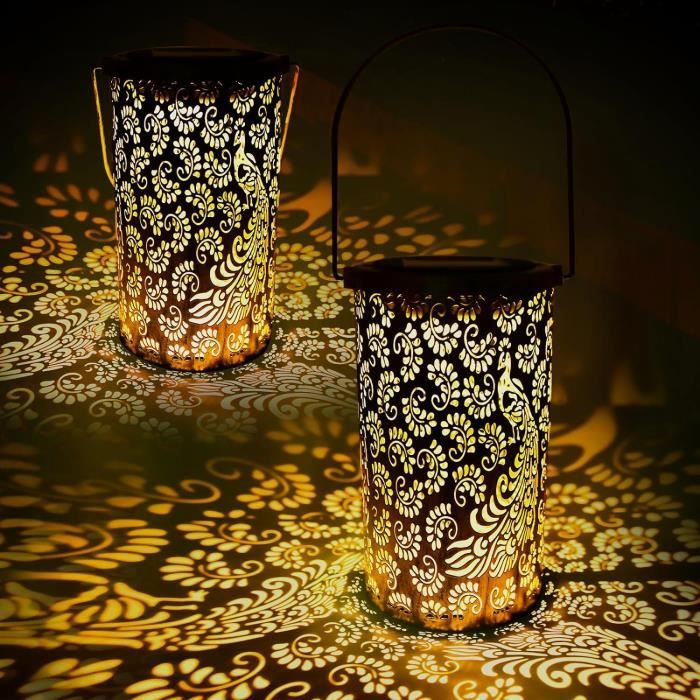 2 Pièces Lanterne Solaire Extérieur Rotin - Lampe Jardin IP65 Étanche, Déco Terrasse Balcon