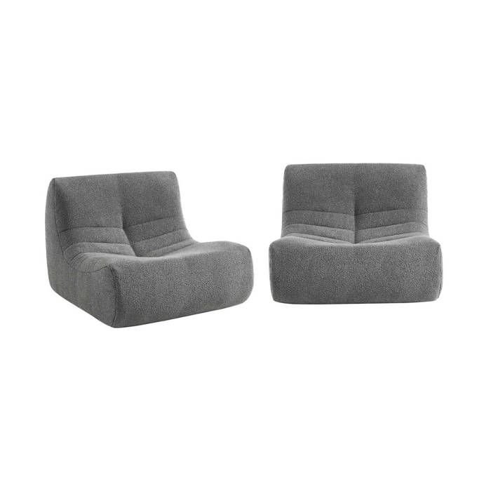 Lot de 2 fauteuils chauffeuses en bouclette texturée gris style contemporain 1 place