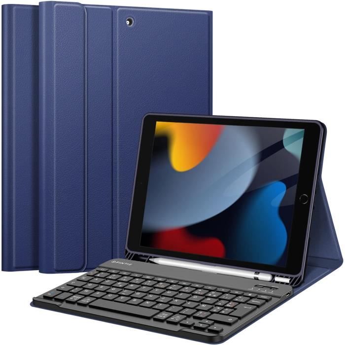 Clavier AZERTY Français Pour IPad 9/8/7 - Coque Clavier Magnétique Amovible - Bluetooth - Porte-stylo Inclus - 10,2 Pouces