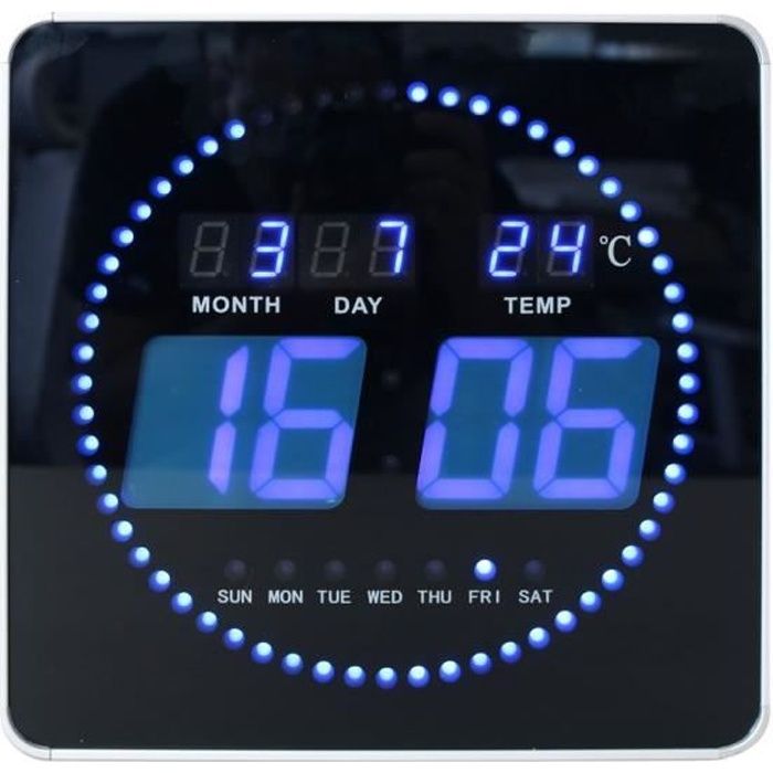 Horloge digitale à LED bleu 28 cm Noir