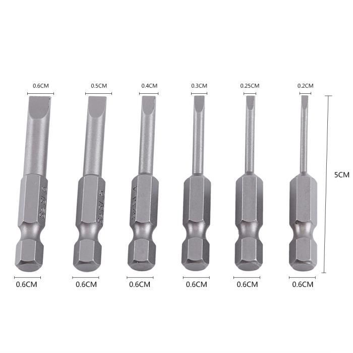 Jeu De 6 Embouts Tournevis Magnétiques Plats 2-6 Mm - 1/4" Hex