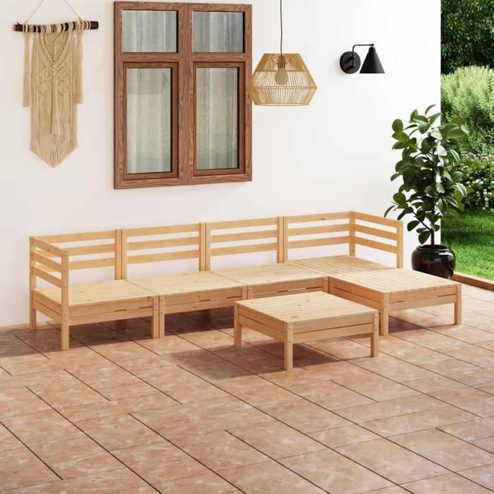 vidaXL Bois de Pin Massif Salon de Jardin 6 pcs Mobilier de Patio Ensemble de Meubles de Terrasse Meubles dExtérieur 3082682