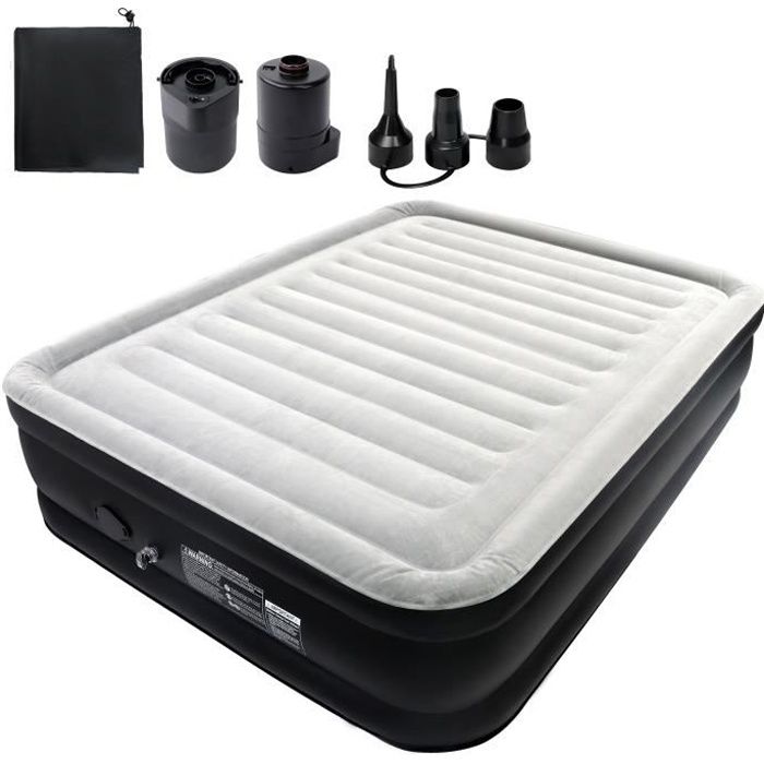 Matelas gonflable - XMTECH - 195 x 152 x 46 cm - Pompe électrique intégrée - 2 places - PVC résistant