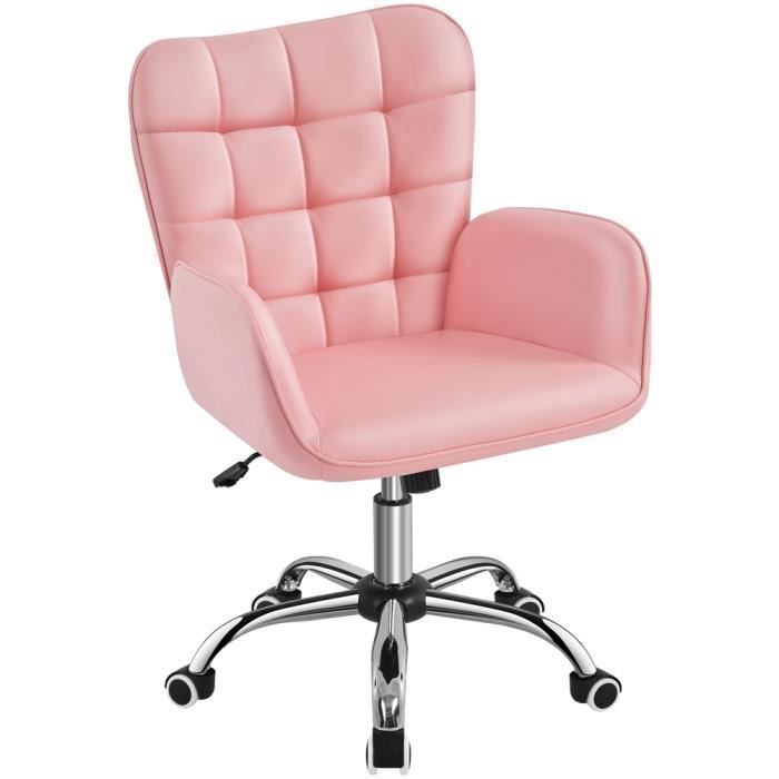 Yaheetech Chaise de Bureau en Similicuir Fauteuil de Bureau Moderne Accoudoirs Rembourrés Dossier Capitonné Hauteur Réglable Rose