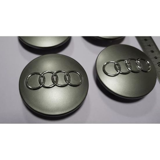 4x Centres de Roue Gris / Chromé 68mm Diamétre Emblème Audi Cache Moyeu De  Roue.