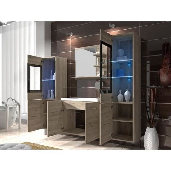 Ensemble Laurine A Leds Meubles De Salle De Bain Chene Cdiscount Maison