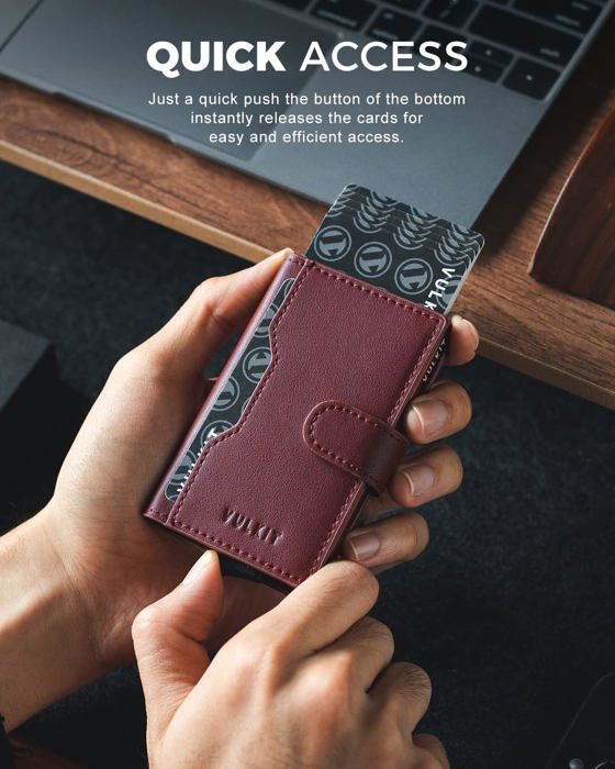 Porte-Cartes RFID Sécurisé En Cuir Et Aluminium - Pop-Up Automatique - Portefeuille Minimaliste Rose Bling
