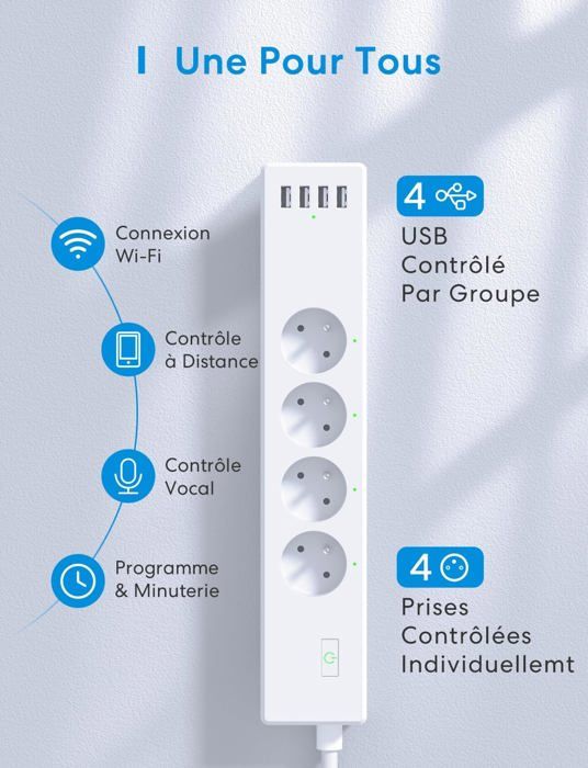 Multiprise Connectée (Type E), 16A Prise Extérieure Étanche IP44
