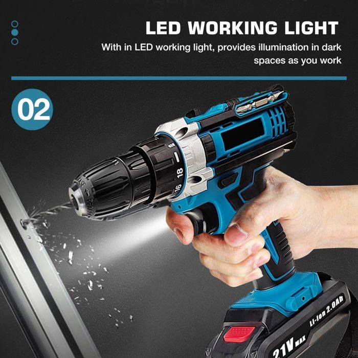 Perceuse Visseuse Sans Fil POWTOOLS -Visseuse Devisseuse avec 2 Batteries , 25 3 Réglages de Couple - Bricolage