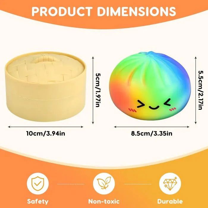 Dumpling Squishy Anti Stress Scintillant avec Panier Vapeur - Squishy Bao Kawaii - Jouet Sensoriel Anti-Anxiété Adultes & Enfants - Boule Anti Stress pour Bureau Maison Cadeau