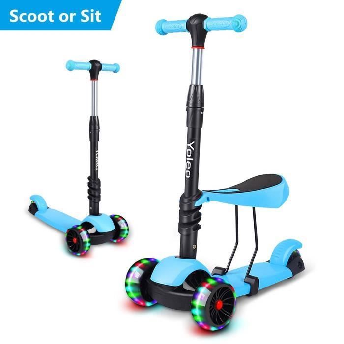 Trottinette Enfant Yoleo 5 en 1 - Roues Led - Siège Réglable - Rose
