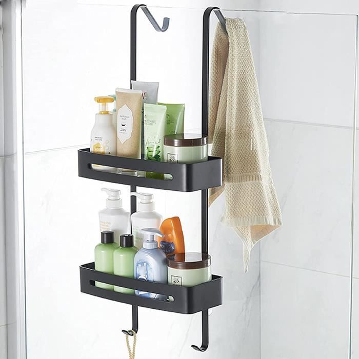 Serviteur de douche 2 paniers + 2 crochets en acier inoxydable Noir spécial  paroi de douche - Accessoires de salle de bains - Dé