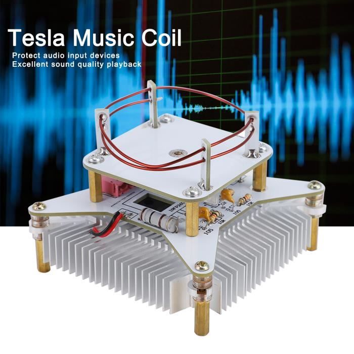 Bobine de Tesla, haut-parleur Musical Plasma, Module de bobine Tesla, avec  coque en acrylique dorée, prise d'alimentation EU/US, DC8-32V