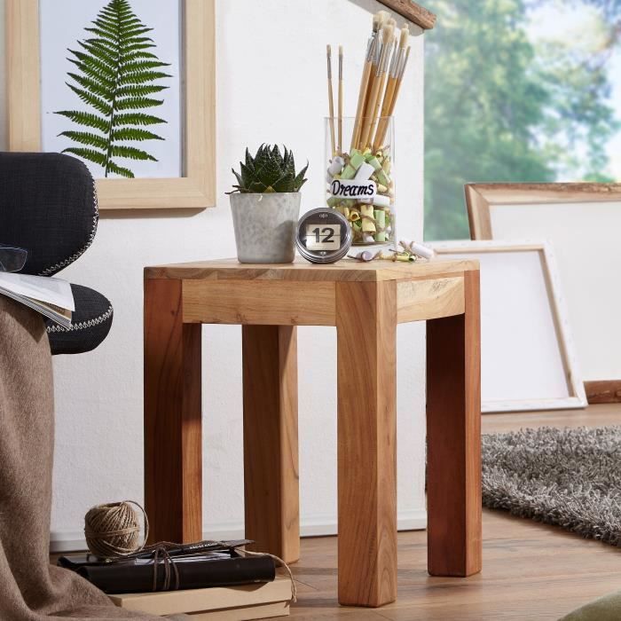 Table Cube En Bois Sheesham Massif - 35x35x35 Cm Avec Rangement Intégré - Table Basse Ou D'appoint Design - 3