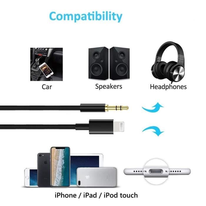 Câble RCA Pour IPhone, Câble Lightning Vers RCA Pour IPhone, IPad, Tablette, Adaptateur Audio Auxiliaire Stéréo Pour Amplificateur De Puissance De Cinéma Maison De Voiture, 1 M