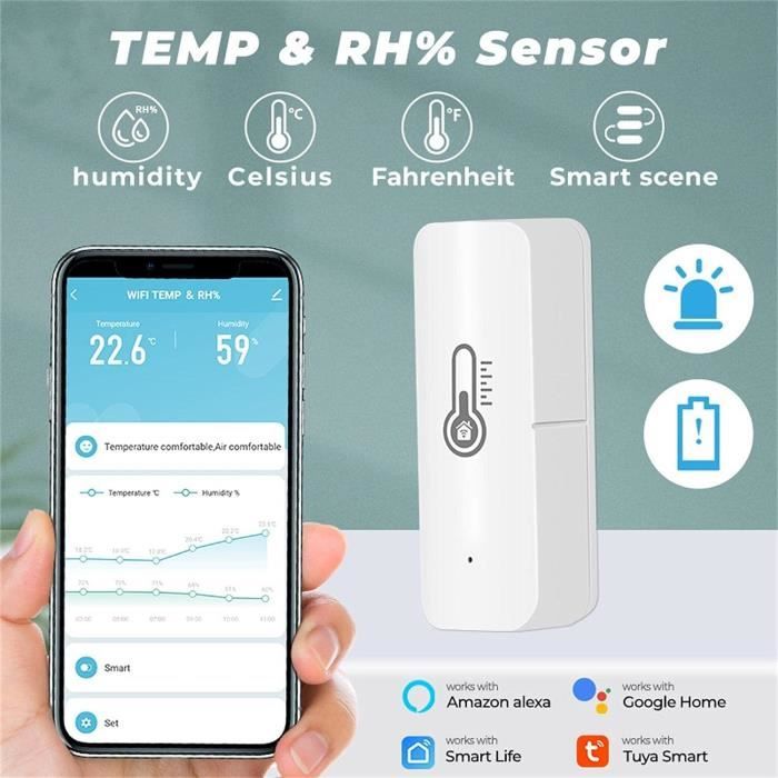 Thermomètre hygromètre WiFi sans fil avec alertes d'application
