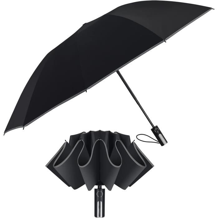 FATONESA Parapluie Inversé Compact Automatique Coupe-Vent UPF50+ - 47 Pouces Avec Bandes Réfléchissantes