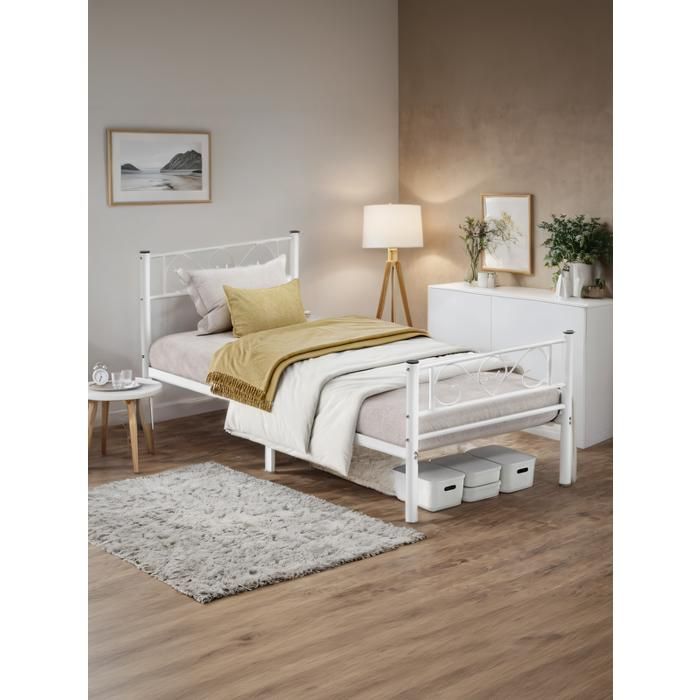 Lit 90x190 Avec Sommier Et Tête De Lit Victorienne - Cadre Métal Blanc, Hauteur 36 Cm, Support 400 Kg - Montage Facile - 11