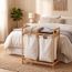Relaxdays Panier à Linge Bambou 2 Compartiments 60 L – Coffre Linge Avec Surface Rangement & 2 Sacs Amovibles