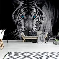 Papier Peint Intissé Tigre Savane Noir Et Blanc | Leroy Merlin