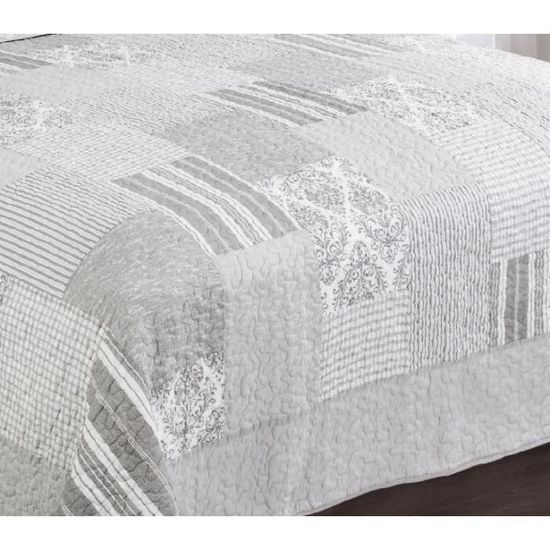 Fanny & Céline Couvre-Lit Boutis 220x240cm - Percale Coton - 2 Taies 65x65cm - Beige/Rose