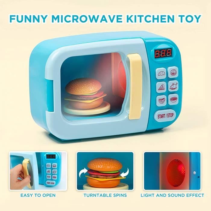 Micro-ondes Jouet Toys Micro-Ondes Fitend Play - Jeu De Cuisine Avec Lumière, Son Et Accessoires Alimentaires, Jouet électrique à Piles Pour Enfants, Cadeau Imaginatif